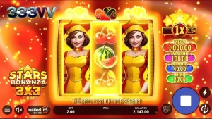 Tampilan visual slot Stars Bonanza 3x3 dengan tema buah dan kosmik